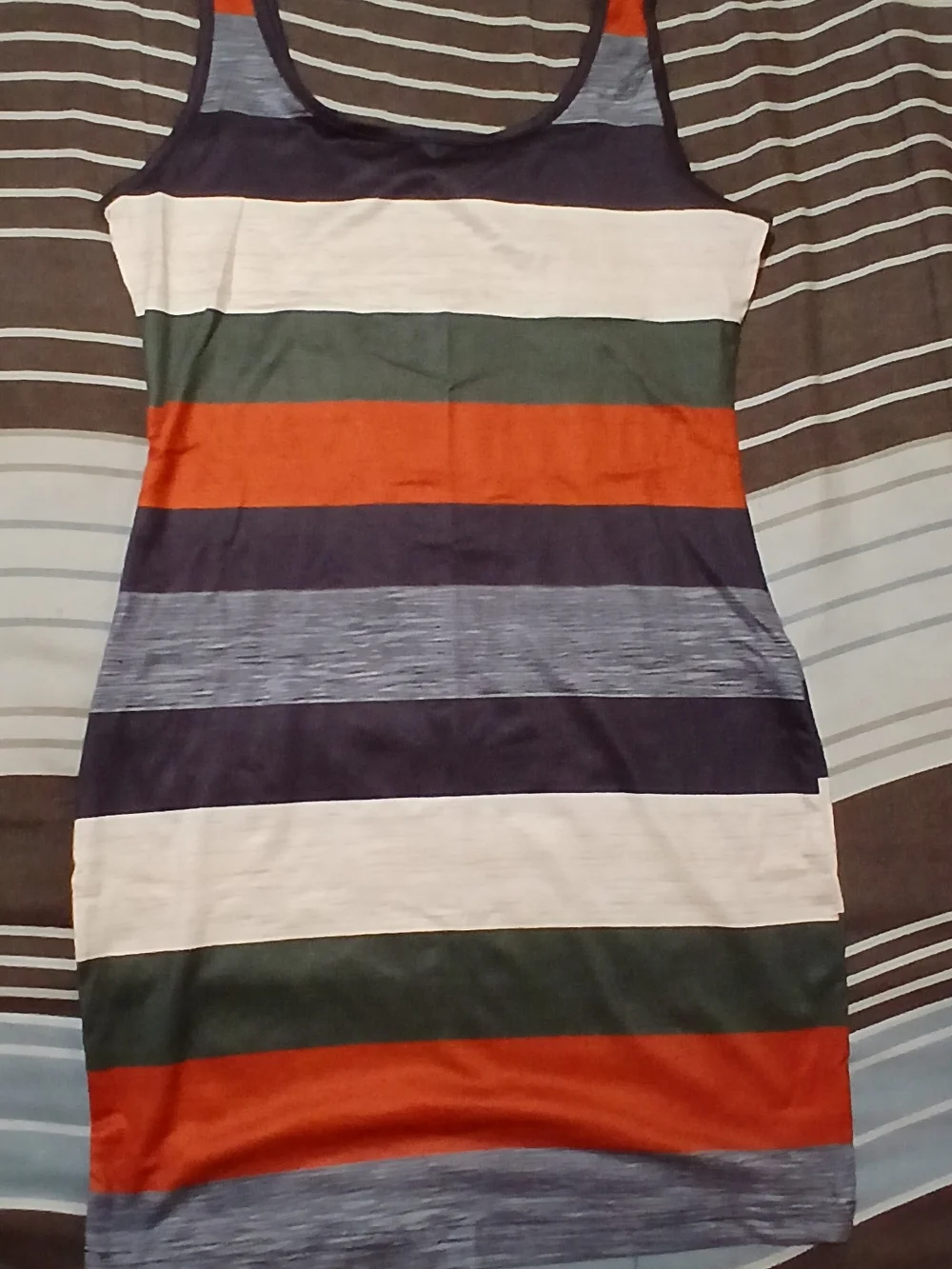 Striped Tank Dress in Green, Orange, Navy & Cream - Picture 2 of 3